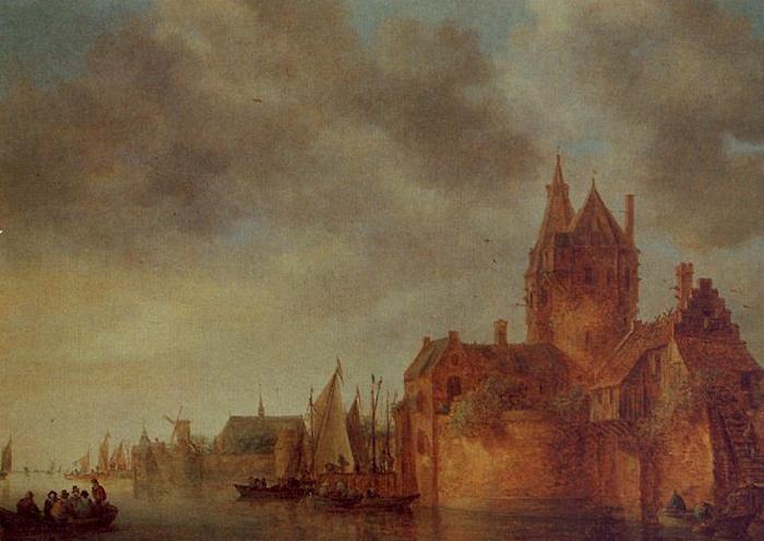 Jan van  Goyen A Castle by a River with Shipping at a Quay Sweden oil painting art
